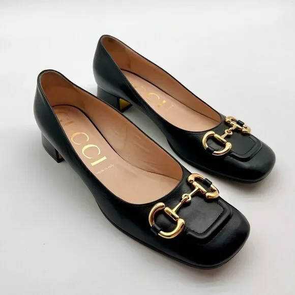 Gucci Baby Horsebit Black Leather Flats Pumps Square Toe EU 41 US 11 - Picture 14 of 14